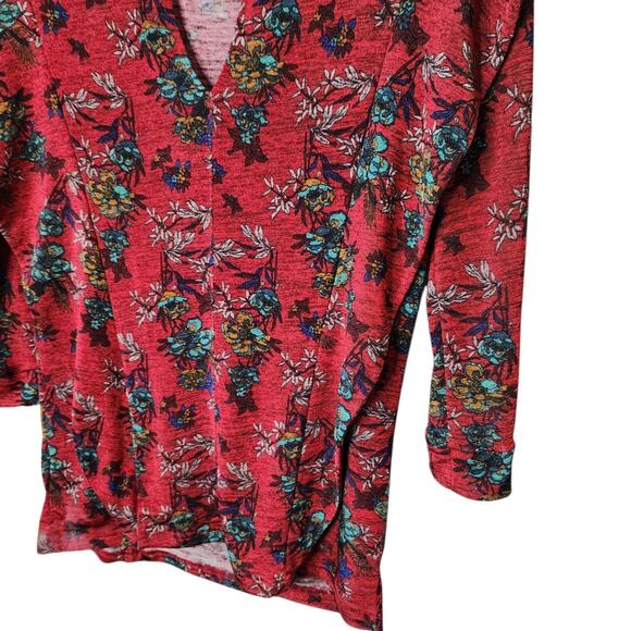 Free People Dock Street Deep Red Floral Print Ruffle Top Size Medium - Picture 5 of 8
